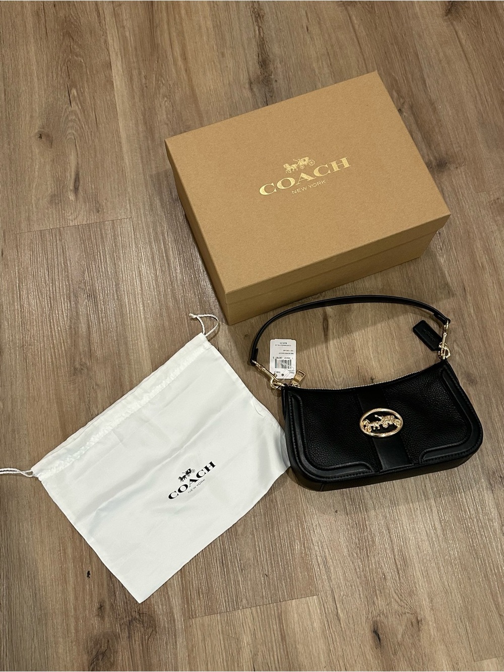 NWT Coach Georgie Handbag Purse - Black Leather with Gold Toned Hardware!